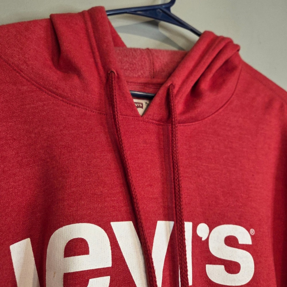 Levis Hoodie Mens Large Red Batwing Graphic Logo Sweatshirt Pullover Long Sleeve